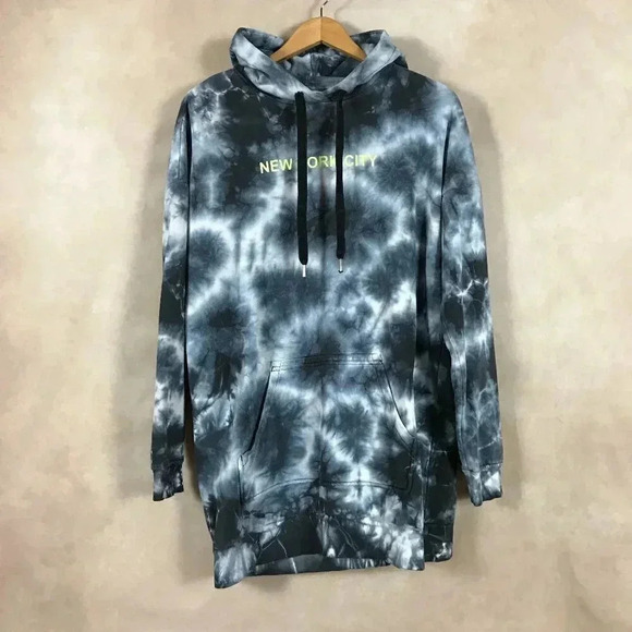 H&M DIVIDED Batik Tie Dye NYC Logo Fleece Hoodie MEDIUM - Picture 1 of 4